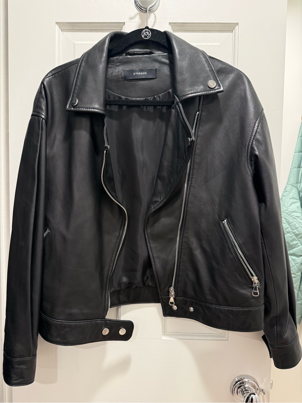 Uterque Black Leather Moto Jacket